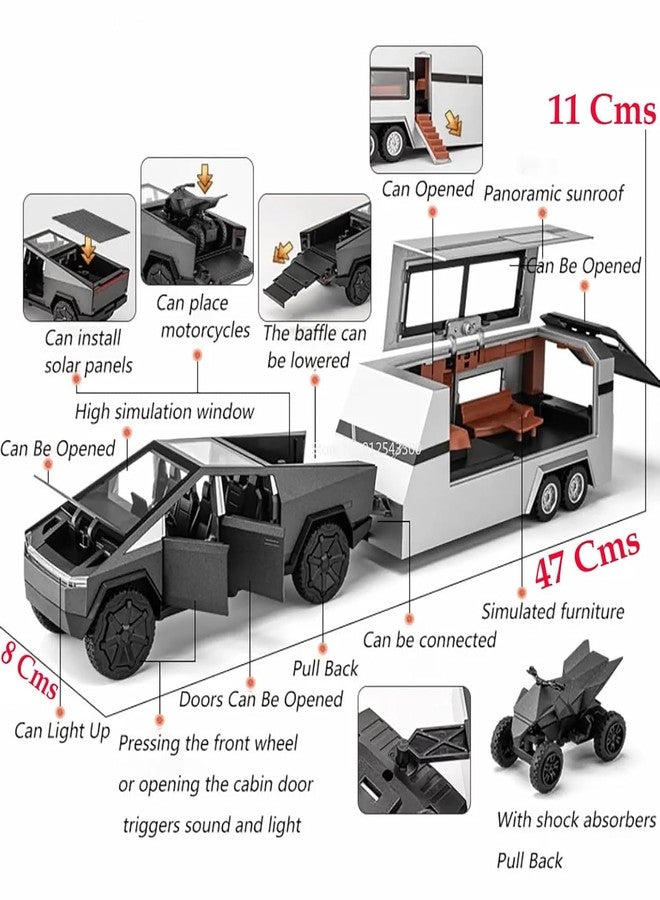 Magicwand® 1:24 Scale Die-Cast CyberrTruck Pick-Up Traler【Large】【Random Color】 with 6 Openable Doors Pull Back Action,Lights & Music【Pack of 1】 - Image 3